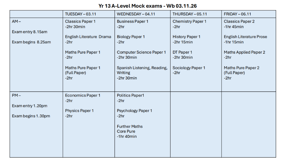 Year 13 Wb 03.11.26