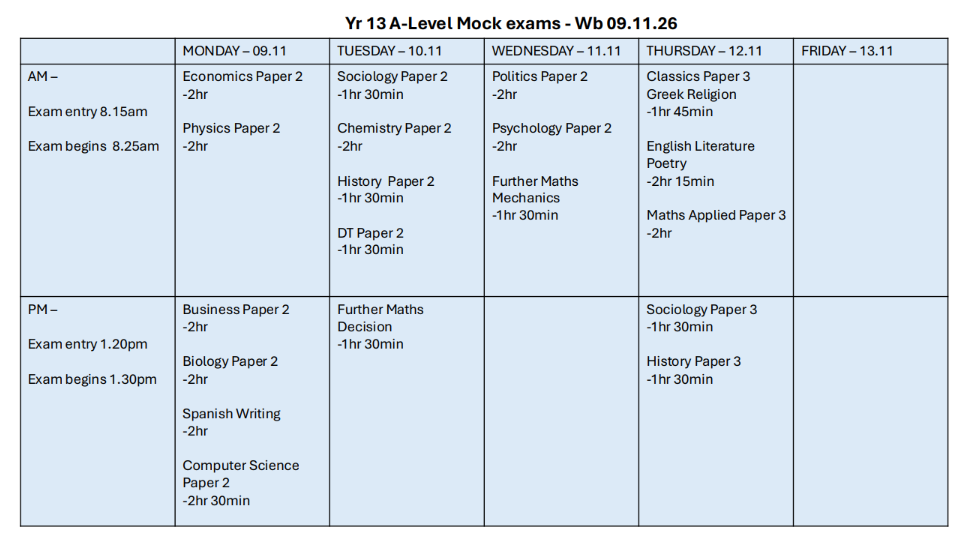 Year 13 Wb 09.11.26